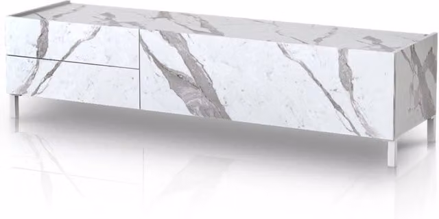 Porta TV effetto legno finitura marmo bianco cm. H.42 x L.160 x P.40