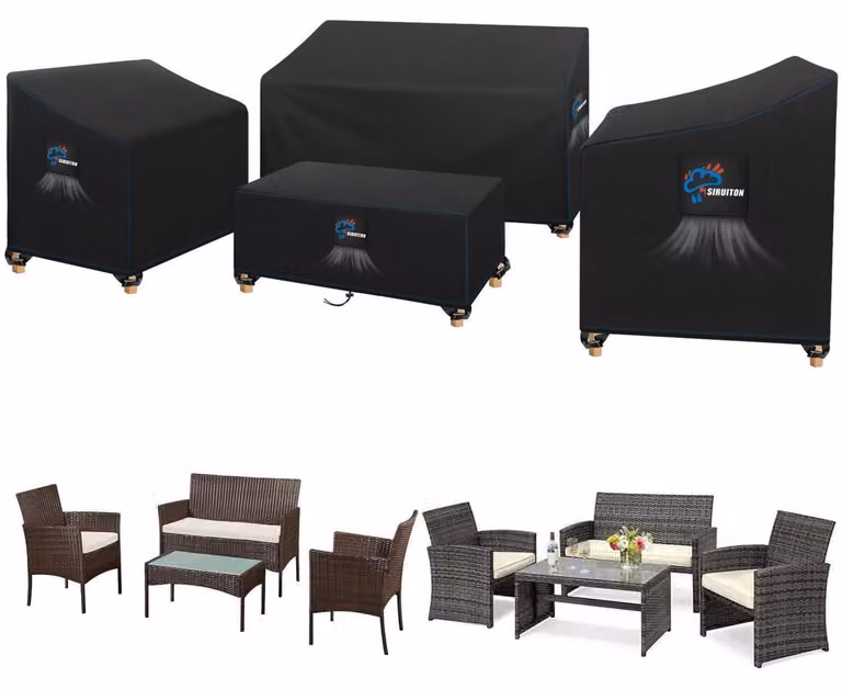 Copertura per mobili da giardino, set da 4 pezzi, impermeabile, tessuto Oxford 420D, protezione UV, resistente e adatta per l'uso invernale