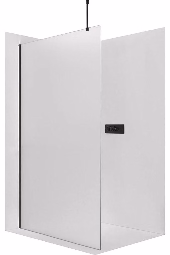 CERANO - Box doccia Walk-in Onyx Top Round L/P - 8 mm - montante rotondo - nero opaco, vetro smerigliato - 110x200 cm