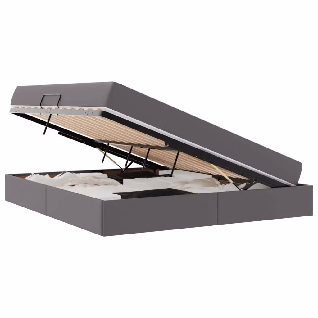 Letto con contenitore e 2 materassi ibridi vidaXL in similpelle grigia L: 180 cm, P: 200 cm, H: 204 cm – 2
