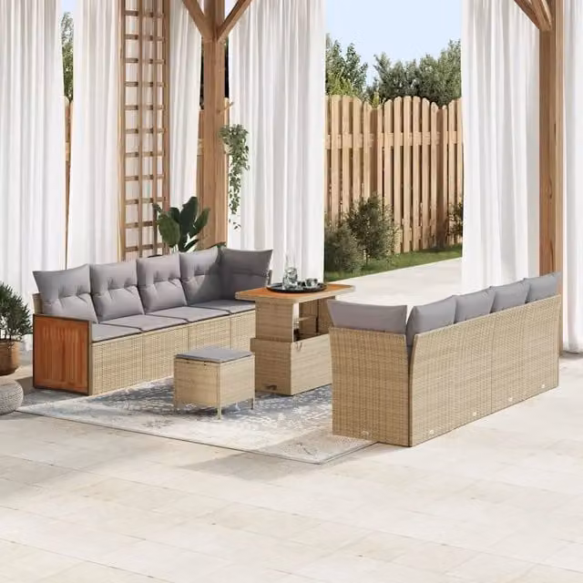 Set Divano da Giardino a L vidaXL in Polyrattan con Cuscini Beige e Grigio – 1