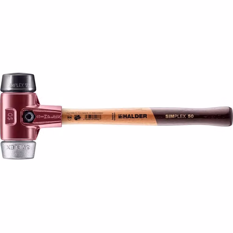 Mazza SIMPLEX soft-face con alloggiamento TE e manico in legno, Ø 50, composizione gomma / metallo morbido