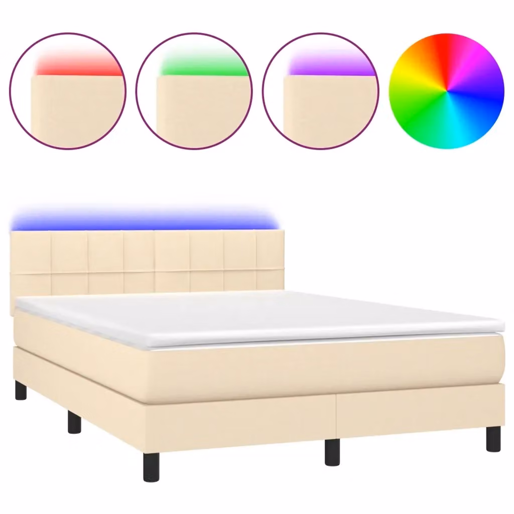 Letto a molle con materasso vidaXL in tessuto beige e bianco con illuminazione LED sottostante e porta USB, L/P: 144 x 193 cm – 2