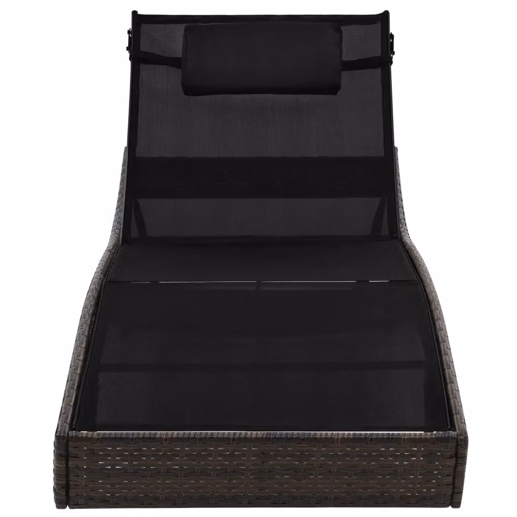 Lettino prendisole vidaXL in polyrattan marrone e nero con cuscino in textilene e poggiatesta regolabile – 2