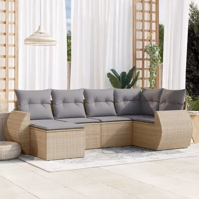 Set Divano da Giardino 6 pz con Cuscini Beige in Polyrattan 3221658