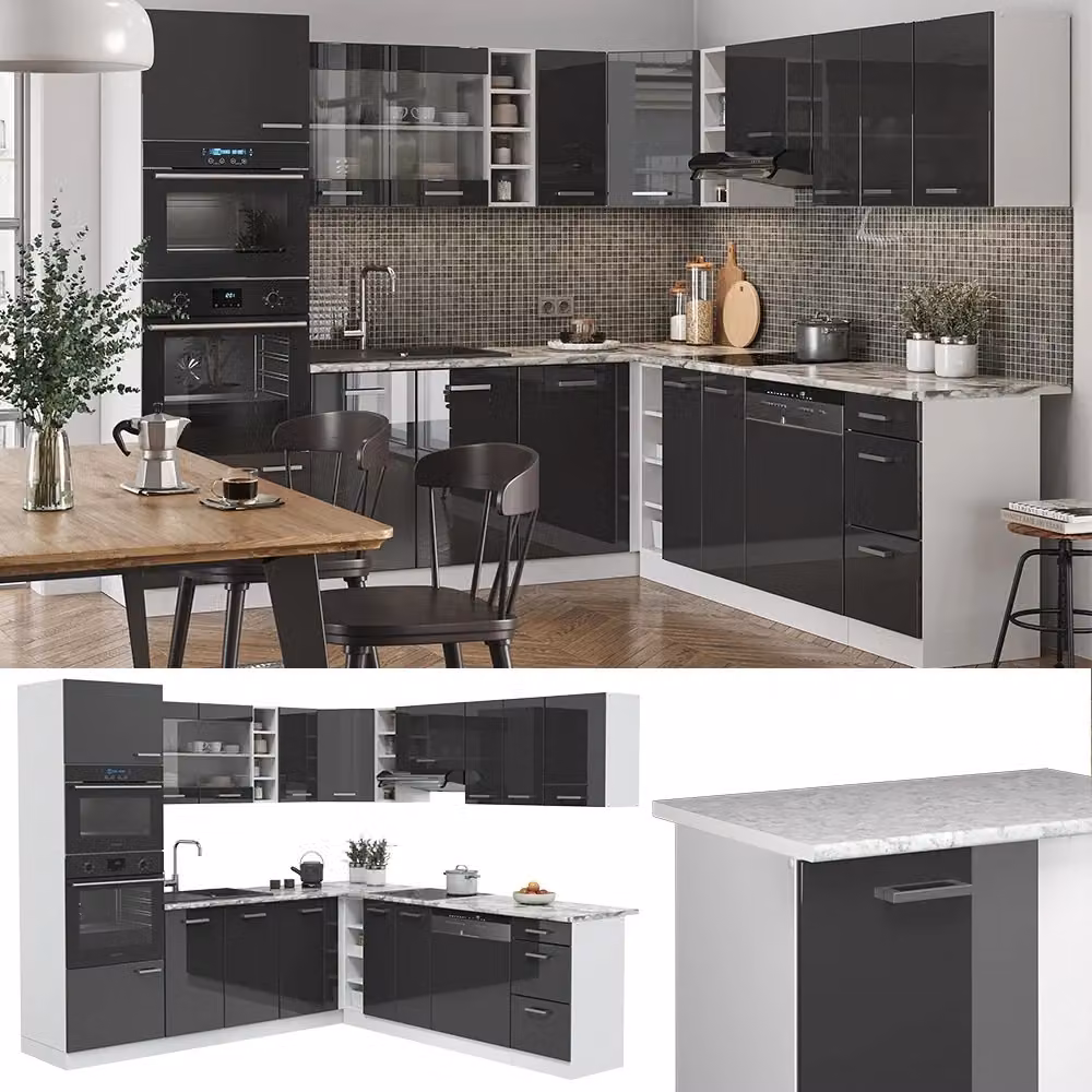 Cucina angolare completa R-Line Vicco in antracite lucido e bianco L 247 cm x P 237 cm – 2