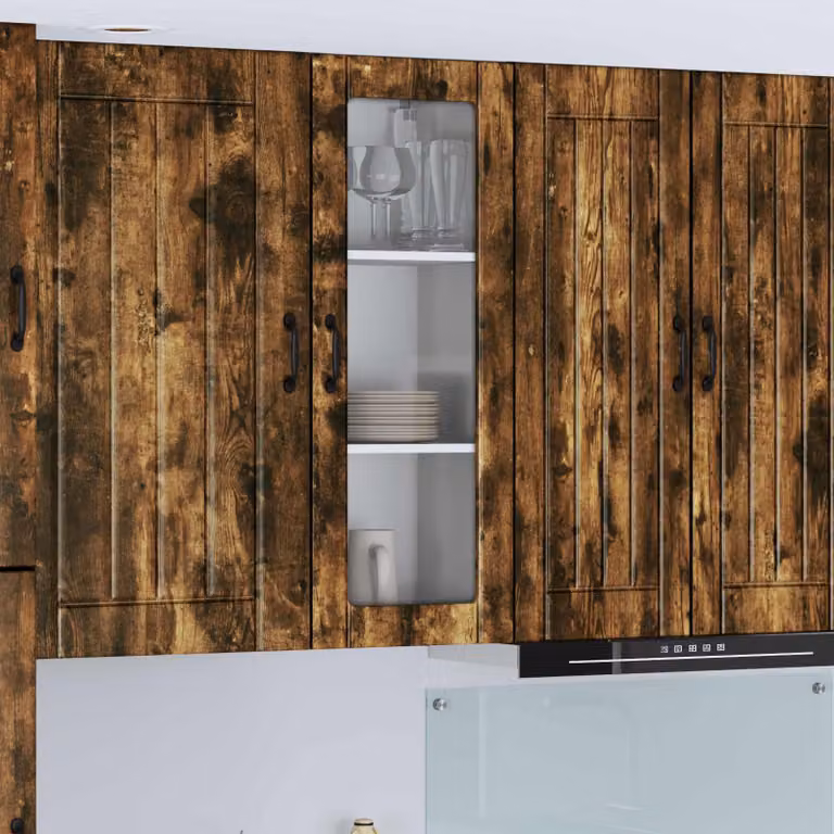 Mobile da parete LUCCA vidaXL in legno e vetro, Rovere Fumo, L 40 cm x P 31 cm x H 100 cm