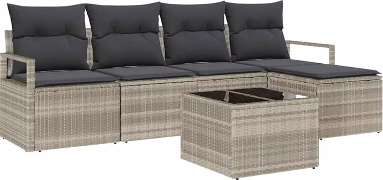 Set di divani con cuscino 6 pcs Grigio chiaro polyrattan