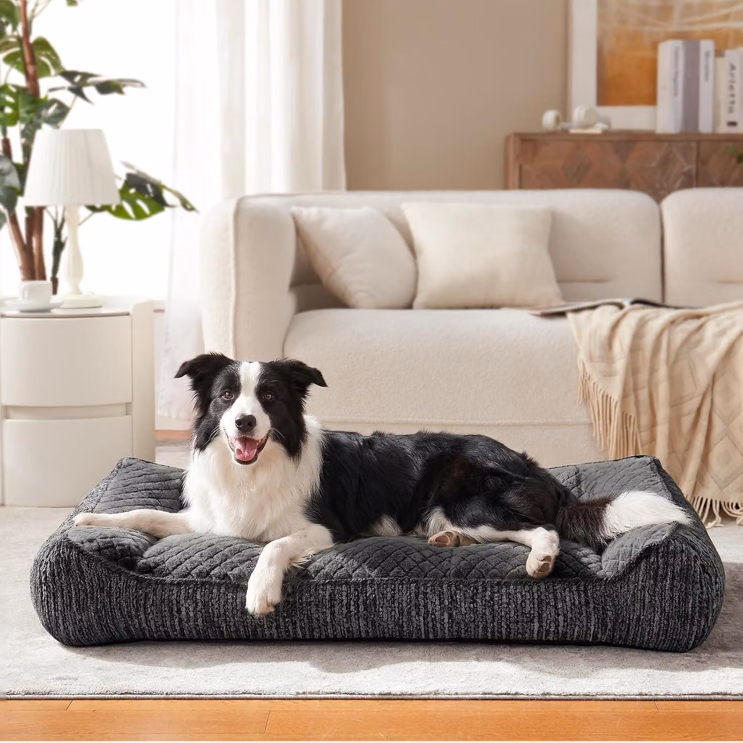 Cuccia ortopedica per cani, 89 cm, grigia, in memory foam, adatta ai cani