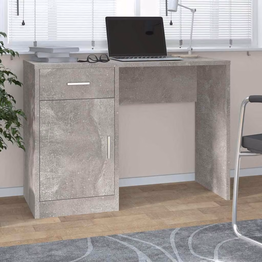 Scrivania con cassetto moderna vidaXL in legno e metallo, colore grigio, L 100 x P 40 x H 73 cm