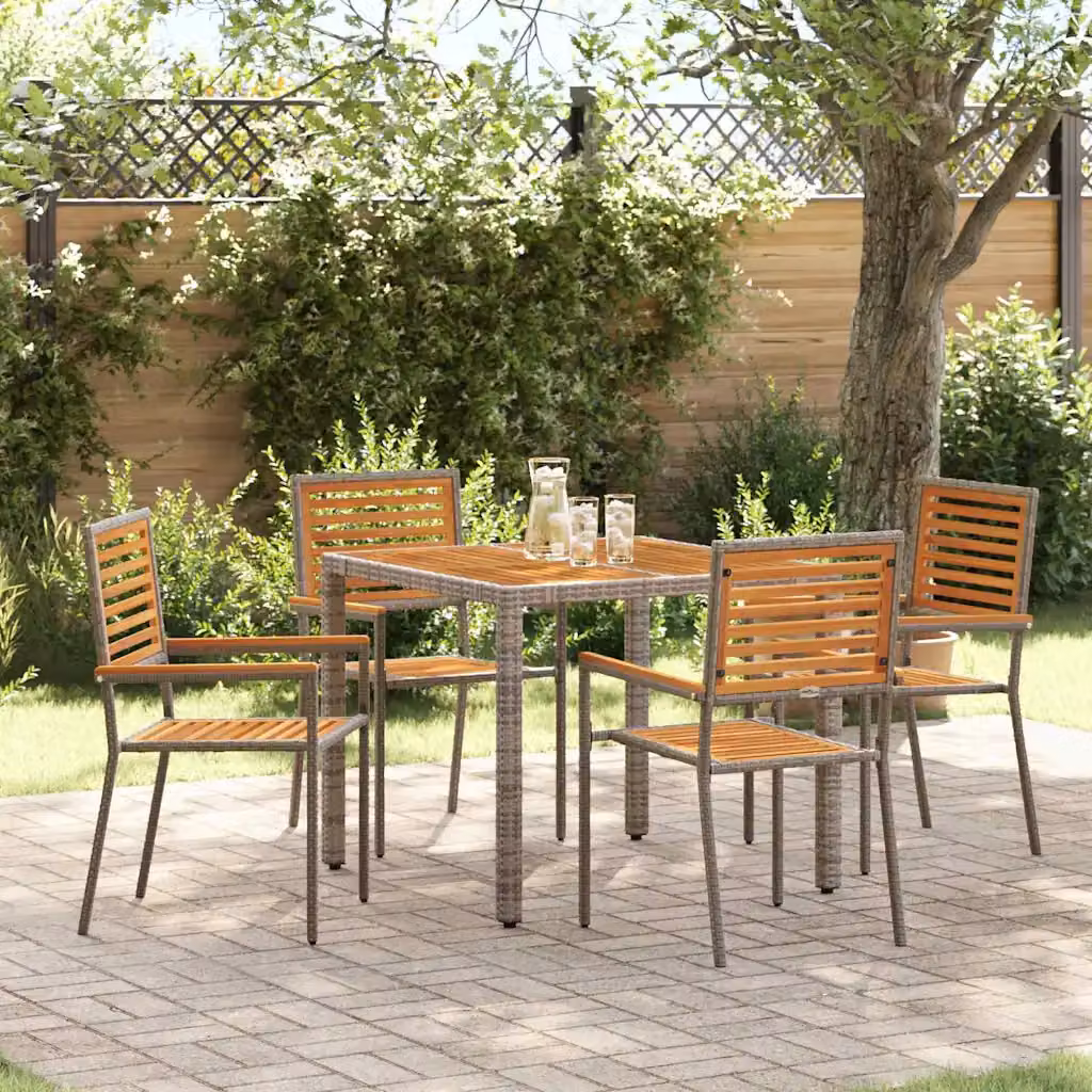 Set da pranzo per giardino e terrazza vidaXL in polyrattan con tavolo in legno di acacia, 5 pezzi, Grigio e Marrone – 1
