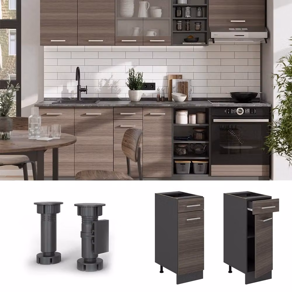 Mobiletto base per cucina Vicco R-Line Grigio nobile/Antracite e Rovere, L: 30 cm, H: 81,6 cm, P: 60 cm – 2