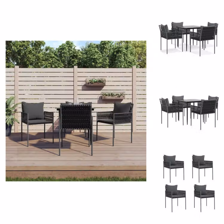 vidaXL Set da pranzo da giardino 5 pezzi con cuscini in polirattan e acciaio - Set di mobili da giardino