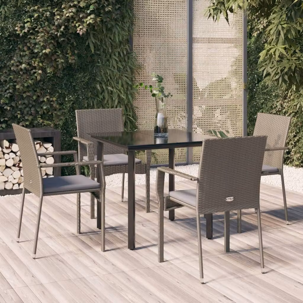 Maison Exclusive - Set da pranzo da giardino a 5 pezzi con cuscini in rattan sintetico nero e grigio