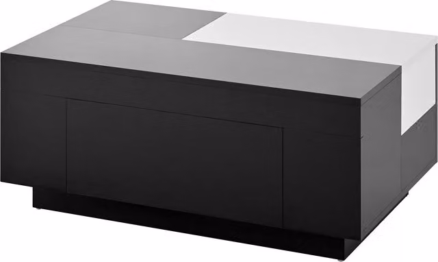 Tavolino da salotto moderno GL Store con piano estraibile e meccanismo sollevabile, Bianco e Nero, L: 80 cm, P: 50 cm, H: 35,5 cm