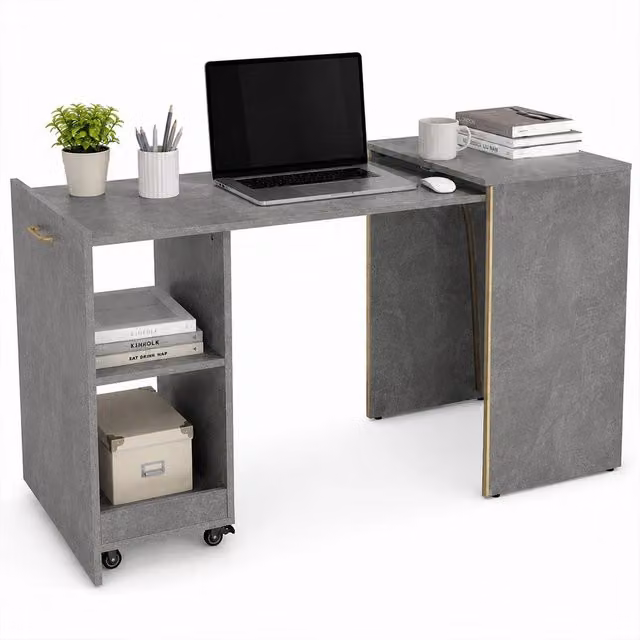 Scrivania con Libreria e Tavolo a Scomparsa Salvaspazio GIORDANOSHOP Grigio