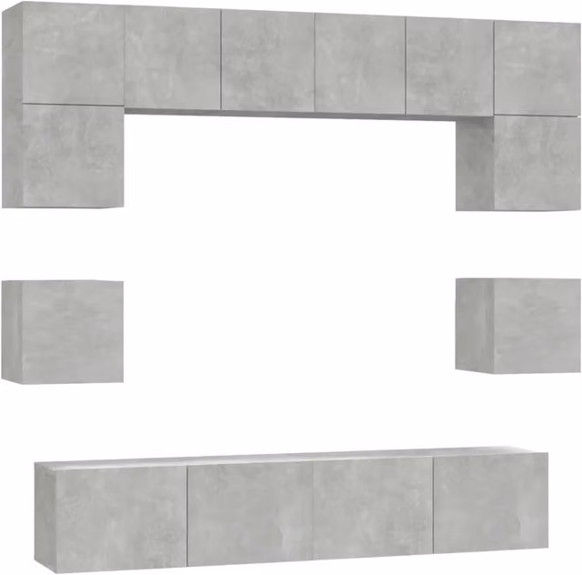Set Mobili Porta TV 8pz | Armadietto TV | Mobile Porta TV Grigio Cemento in Legno Multistrato