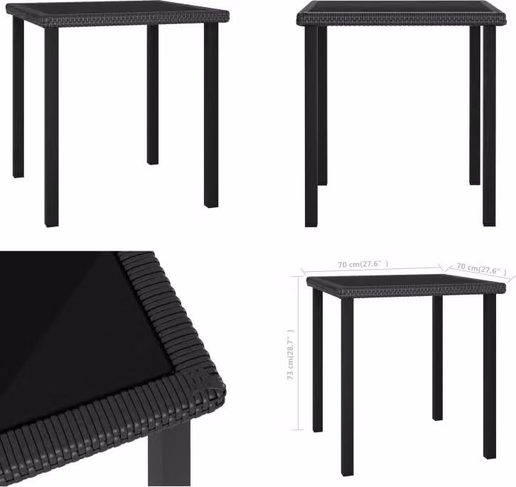vidaXL Tavolo da pranzo da giardino nero 70x70x73 cm Poly Rattan - Tavolo da giardino - Tavoli da giardino - Tavolo - Tavoli