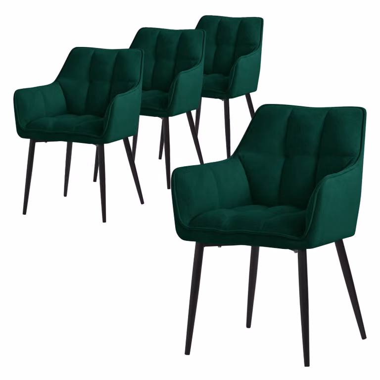 ML-Design 4x sedia da pranzo in tessuto spugna, verde scuro, con seduta imbottita di spessore