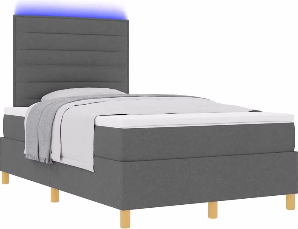 Letto a Sorgente LED Grigio scuro 120 x 190 cm Tessuto