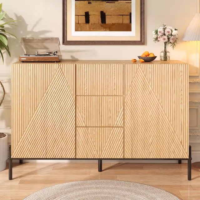 Sideboard moderno con struttura geometrica, 2 ante e cassetto centrale, ampio spazio contenitivo, mobile multifunzione per soggiorno e sala da pranzo