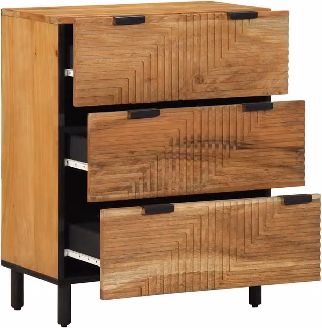 Credenza moderna vidaXL in legno di acacia e metallo, colore marrone, L: 60 cm, P: 33 cm, H: 75 cm