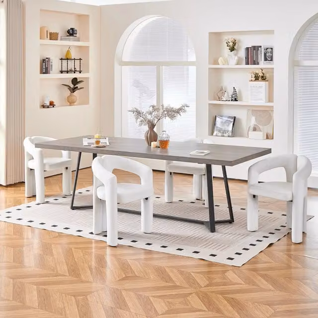 Sedia da pranzo moderna MIVRAY con braccioli rivestita in tessuto beige e bianco, portata massima 150 kg