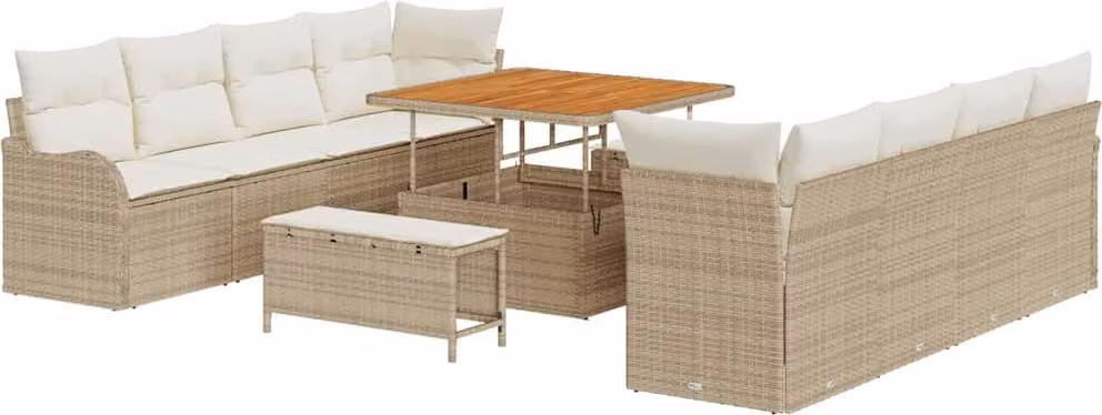 Set Divano da Giardino con cuscino 11 pcs Beige polyrattan