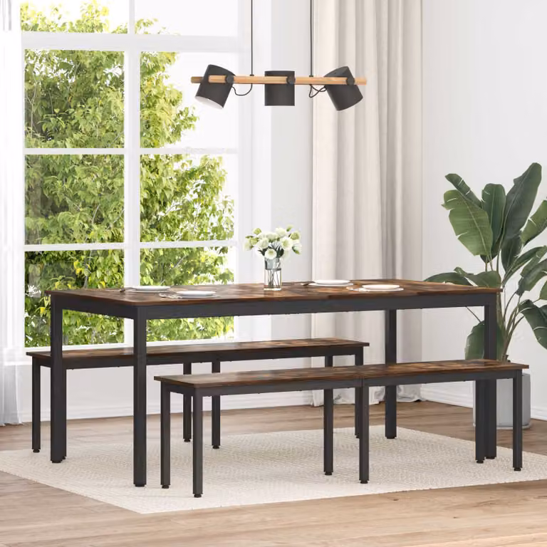 Panchina vidaXL in legno e metallo stile minimalista, colore quercia fumosa, L 160 x P 35 x H 45 cm