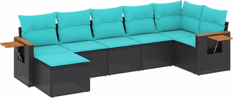 Set Divani da Giardino 7 pz con Cuscini Nero in Polyrattan