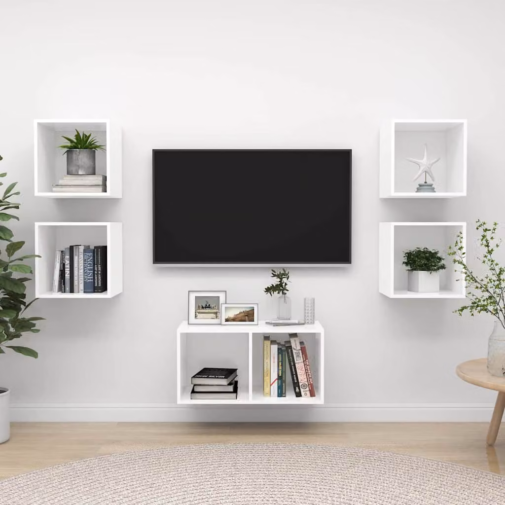 Set Mobili Porta TV vidaXL 5 Pezzi Bianco in Legno Multistrato