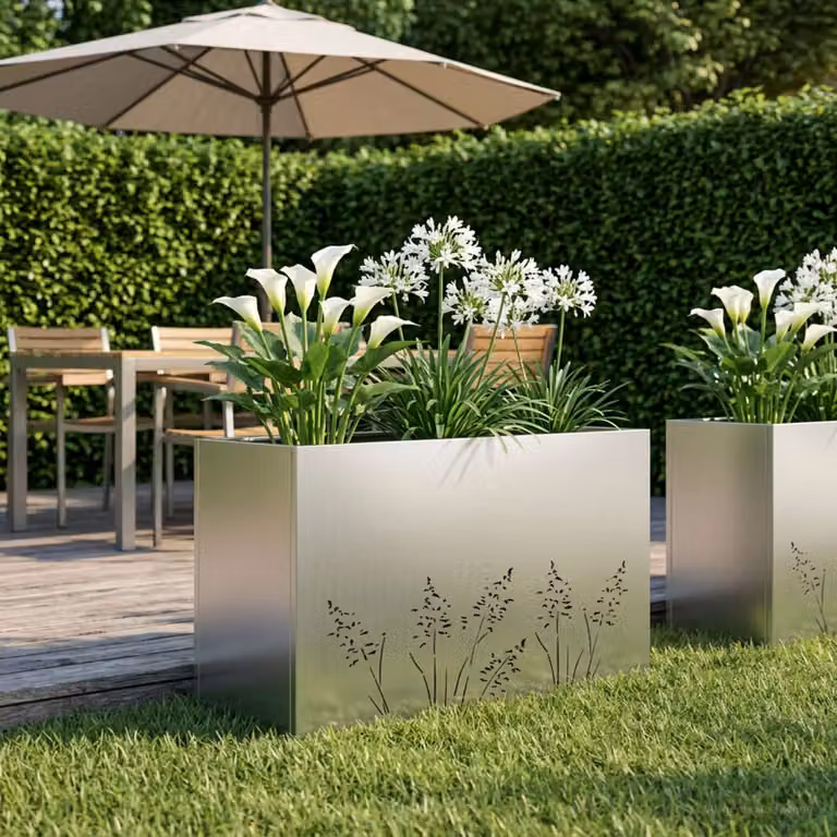 Vaso da giardino vidaXL in acciaio inox argento L: 80 cm, P: 30 cm, H: 49 cm