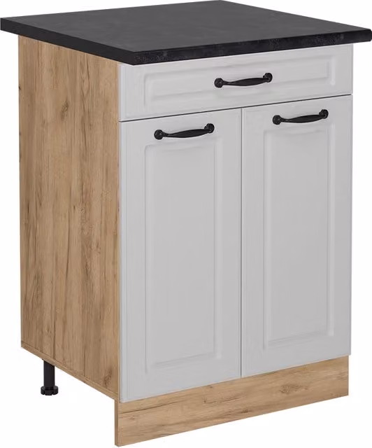 Mobiletto base per cucina R-Line Bianco rustico/Rovere dorato 60 cm con cassetto, PL Antracite Vicco