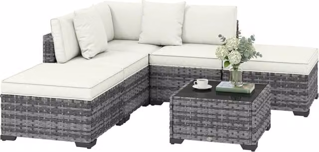 Set Giardino 6 Pezzi in Polyrattan e Acciaio ¨C Minimal ¨C Grigio