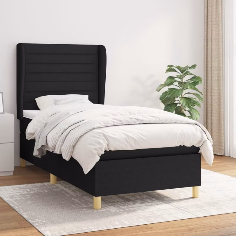 The Living Store Letto a molle con materasso nero 80x200 cm in tessuto