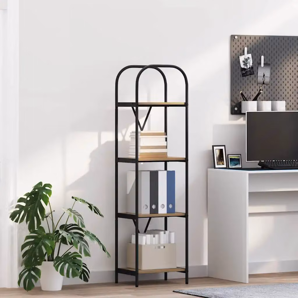 Libreria moderna vidaXL a 4 livelli in legno e metallo, L 40 cm x P 30 cm x H 146 cm, marrone e nero