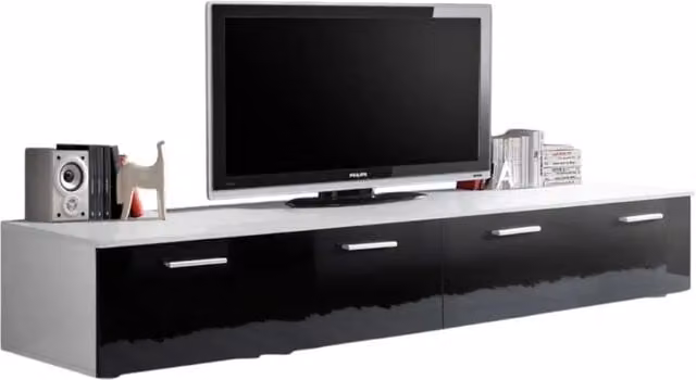 Mobile TV 200cm Collezione COMET. Colore bianco e nero. 2 ante a ribalta.