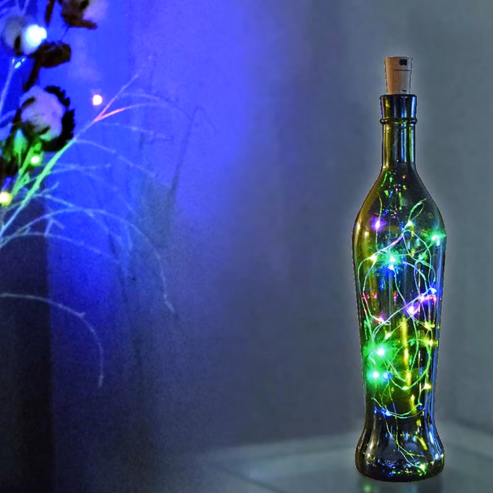 Catena luminosa a LED, 2 metri, 20 LED colorati, vetro, alimentazione a batteria