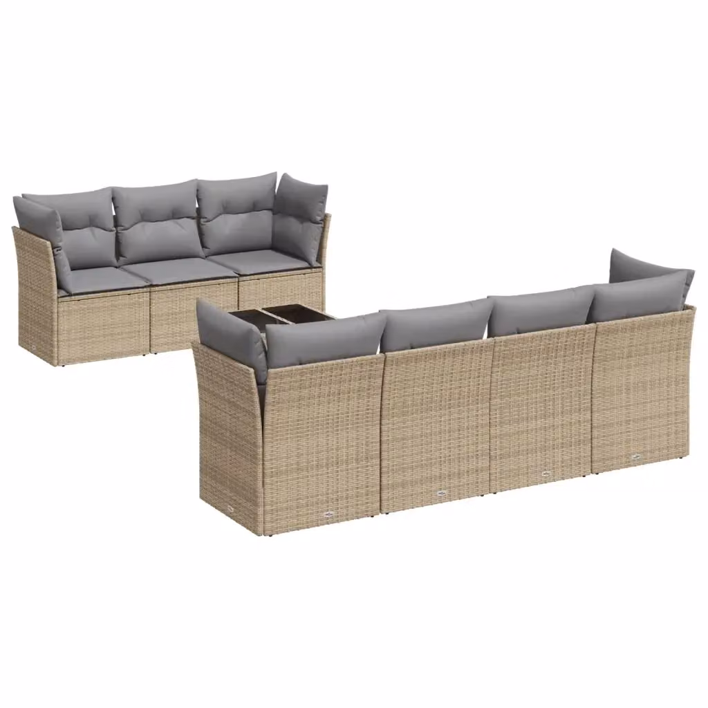 vidaXL Set Divano da Giardino 8 pz a Forma di L in Polyrattan con Cuscini Beige e Tavolino da Esterno – 2