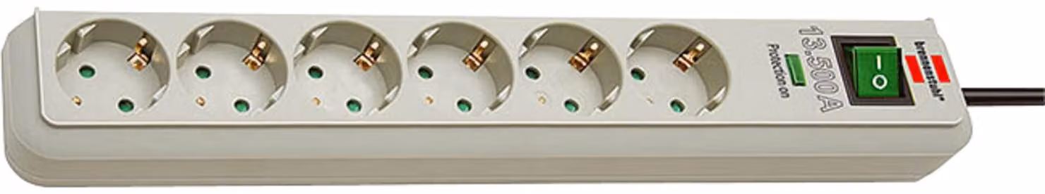 Brennenstuhl Eco-Line 13.500A protezione contro le sovratensioni striscia di prese a 6 vie grigio chiaro 1,5m H05VV-F 3G1,5, 1159750015