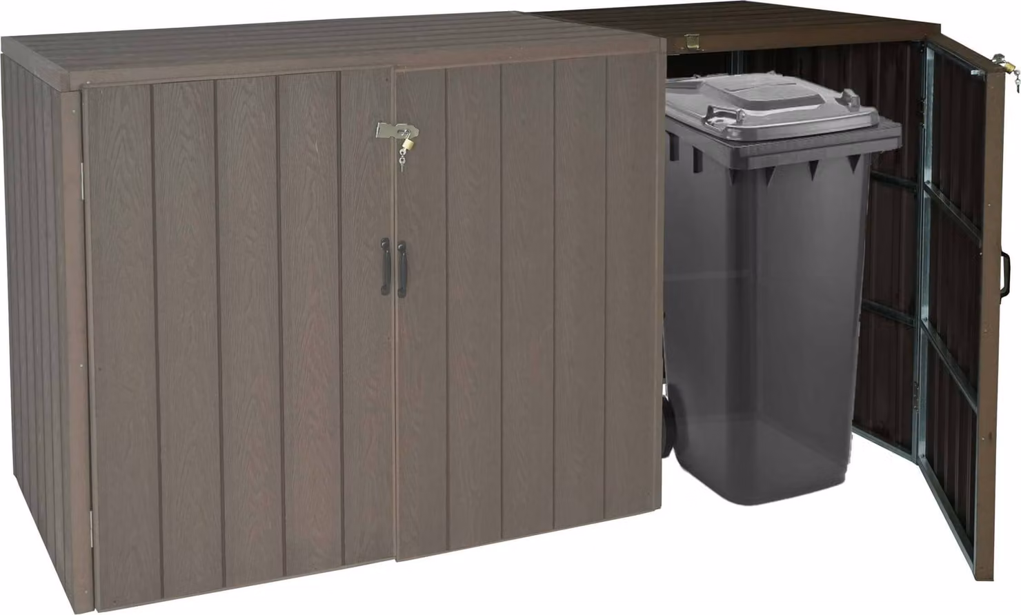 Estensione n. 1 per copertura bidoni della spazzatura in WPC MCW-J28, box per bidoni della spazzatura Premium, metallo effetto legno ~ marrone