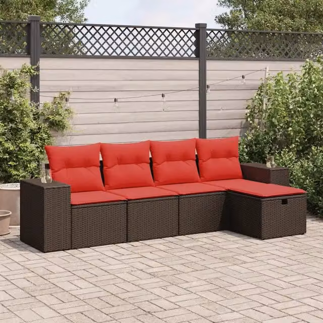 Set Divano da Giardino 5 pz con Cuscini Marrone in Polyrattan 3325670