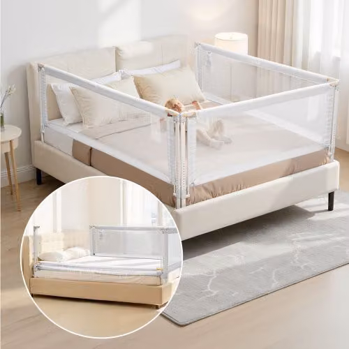 VEVOR Sponda 3 Lati per Letto per Bambini Lunghezza 2 m, Barriera per Lettino per Neonati con Tubo di Ferro Rinforzato, Tessuto Oxford, Altezza Regolabile, per Materassi di Spessore 5-27 cm