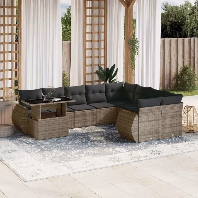 Maison Exclusive - Set Divano da Giardino 10 pz con Cuscini Grigio in Polyrattan