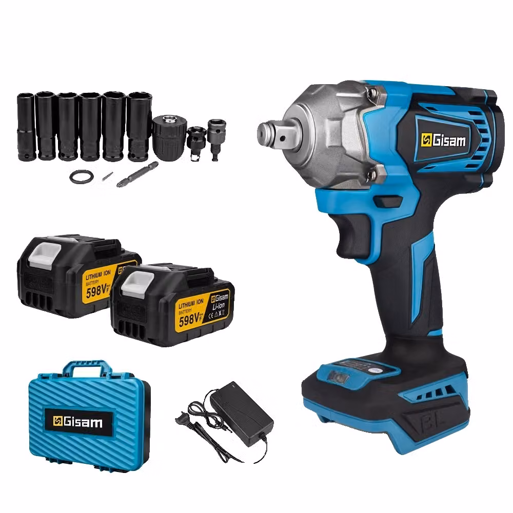 Avvitatore a impulsi elettrico, coppia 1200 NM, motore brushless, 2 batterie, scatola di plastica