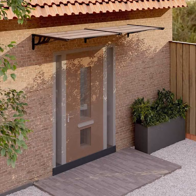 Tettoia per porta vidaXL in policarbonato e alluminio, nera, L 239 cm x P 90 cm