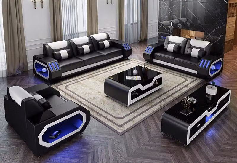 Ledersofa Couch Sofagarnitur 3+2 Garnitur Design Modern Sofa Sitzer