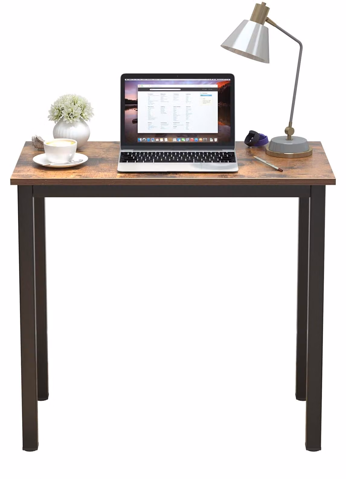 Scrivania per computer, scrivania da ufficio, dimensioni 80 x 40 x 75 cm, realizzata in legno e metallo, colore marrone e nero, ideale per l'ufficio