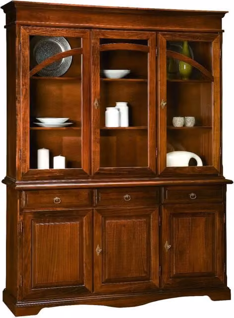 Cristalliera in stile arte povera Mobili 2G in legno e vetro color noce L: 156 cm, P: 42 cm, H: 205 cm – 1