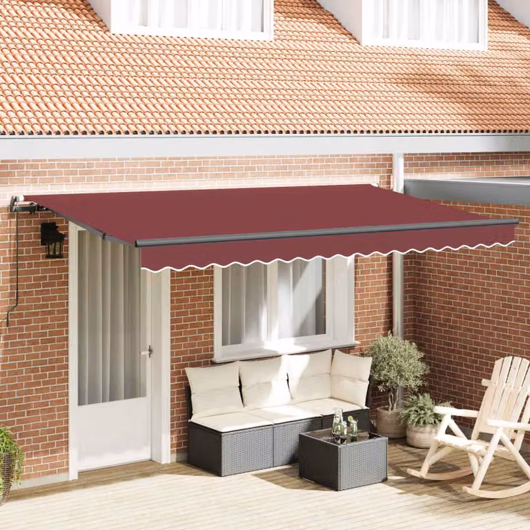 Tenda retrattile vidaXL con bracci pieghevoli in alluminio e tessuto in poliestere, colore rosso, L: 350 cm, P: 200 cm